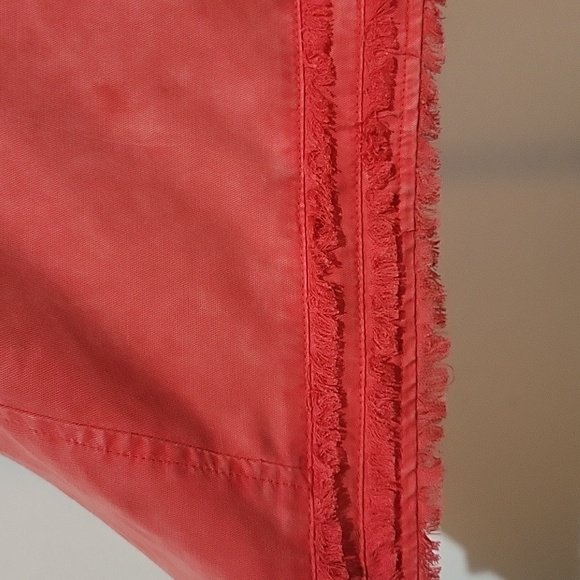 Fate Coral Orange Linen Tencel Blend Mini Dress Fringe Hem Pockets Size Medium - Picture 3 of 6